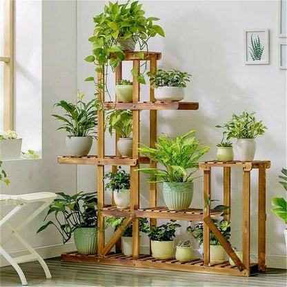 6 Tiered Wooden Plant Flower Stand, Planter Display Indoor Outdoor Flower Rack for Yard
