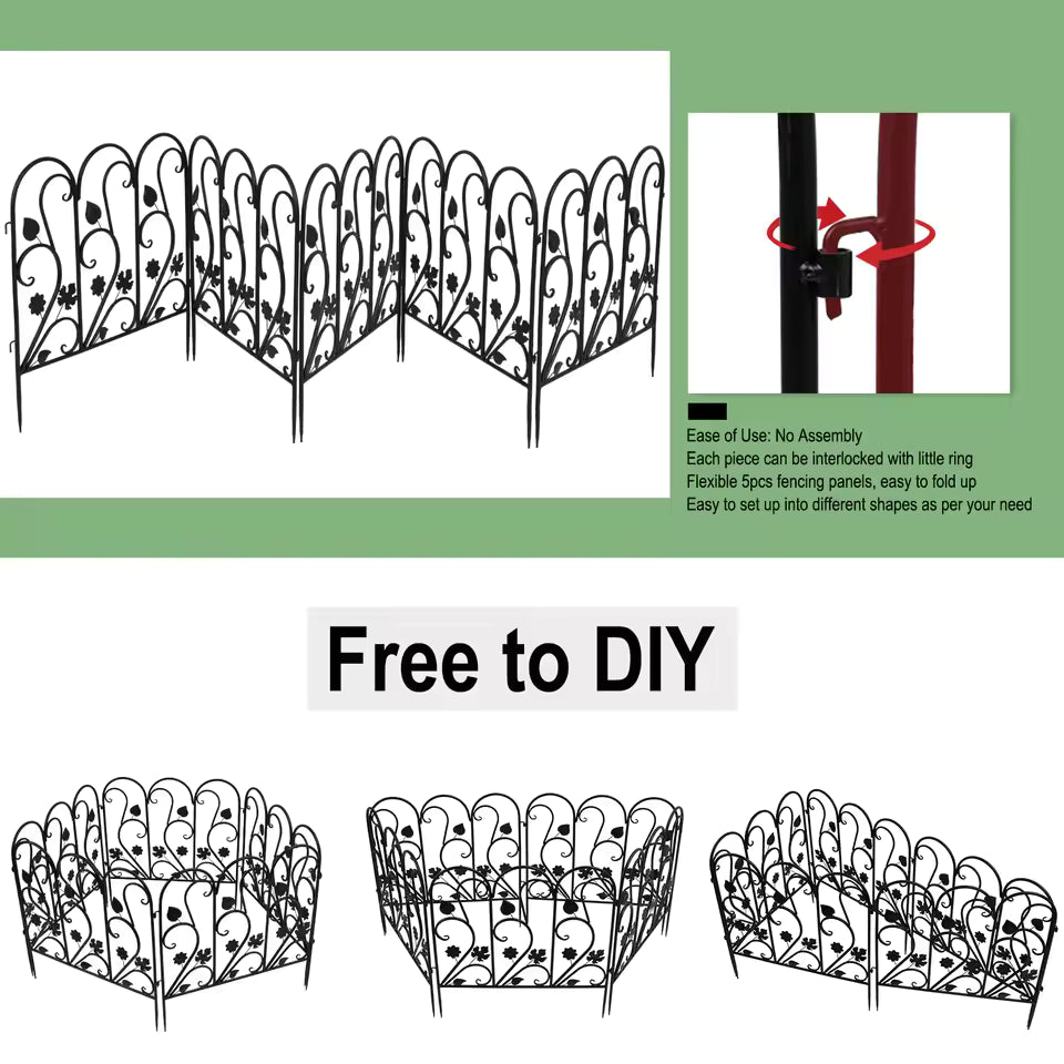 5-Piece Decorative Metal Garden Fence – Black or White – product view 5