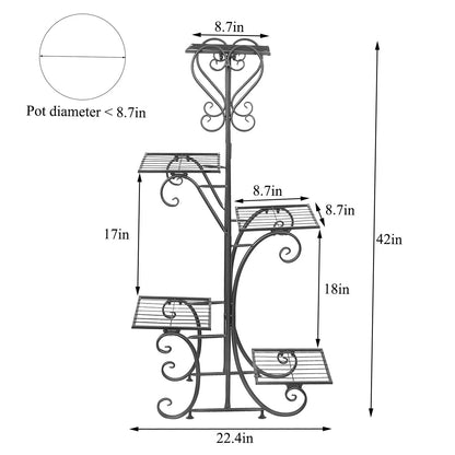 5 Tiered Tall Metal Plant Stand, Indoor Iron Planter Shelf Rack Garden, Metal Flower Pots Display Holder