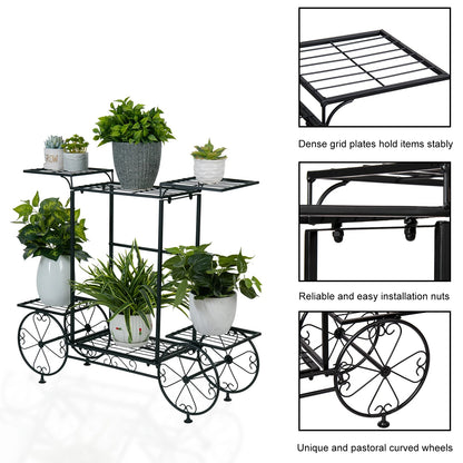 6-Tier Wrought Iron Plant Stand – Indoor/Outdoor Garden Cart Display Shelf for Home Décor