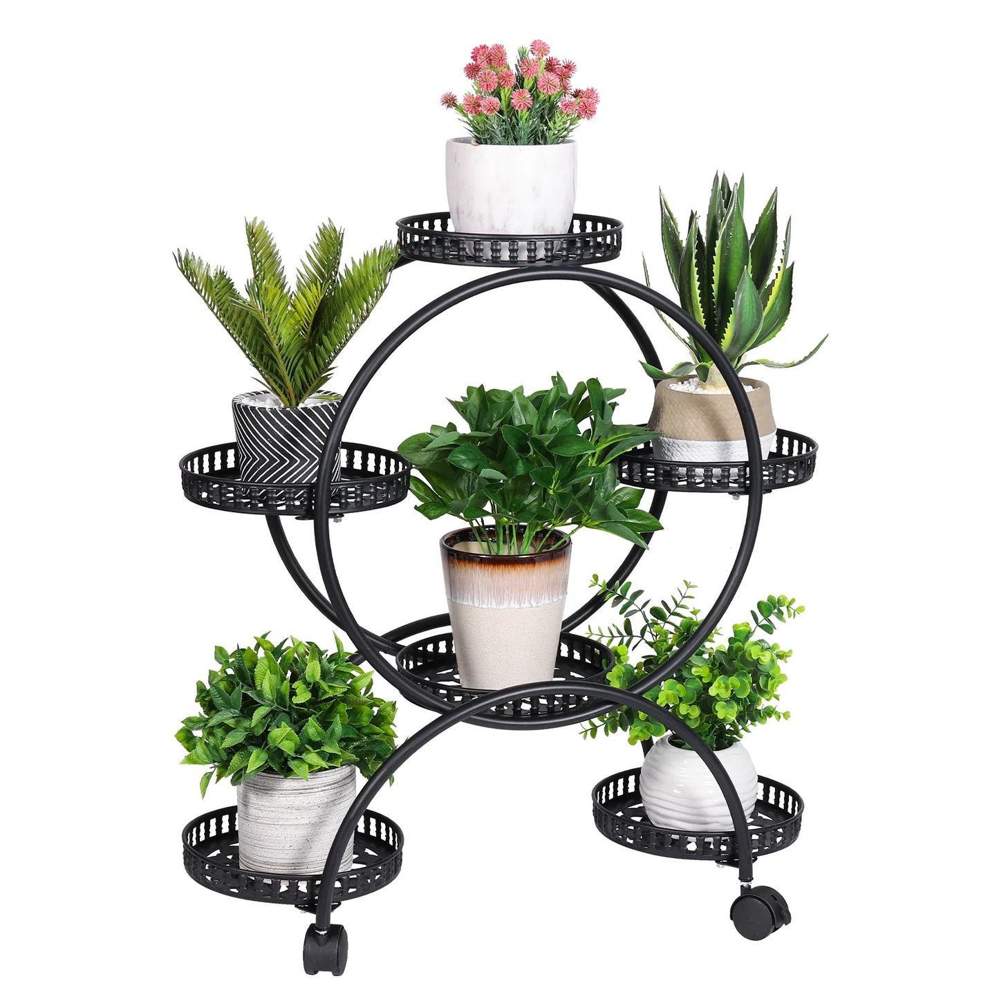 4-Layer Metal Rolling Plant Stand – 6-Pot Flower Holder with Wheels for Balcony, Patio, or Indoor Spaces