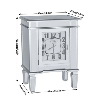 Luxury Silver Mirror Side Table with Arabic Numerals Clock, Ingenious Furniture