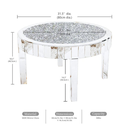 Clear Mirrored Center Coffee Table with Crystal Diamond Inlay Accent