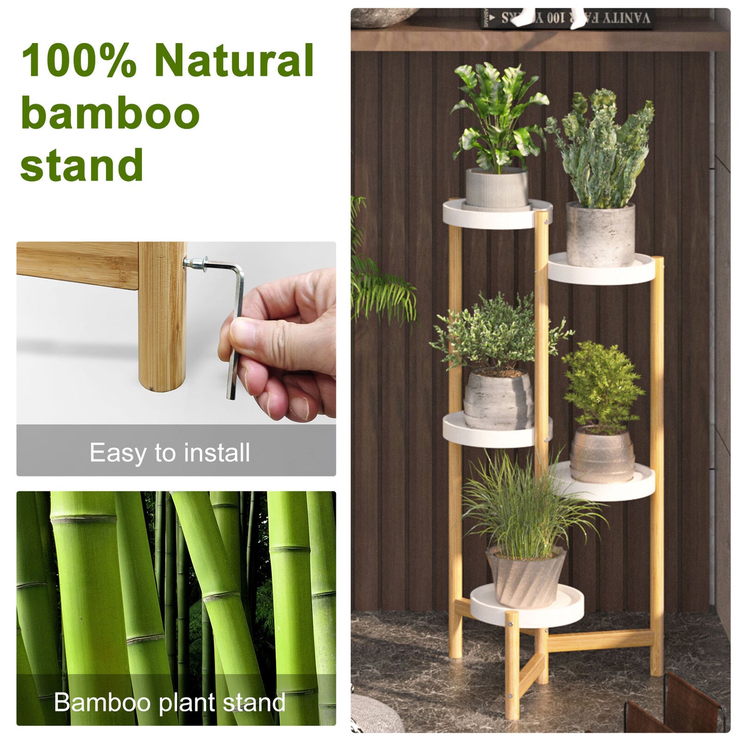 5 Tiers Bamboo Modern Plant Stand Patio Flower Pot Holder