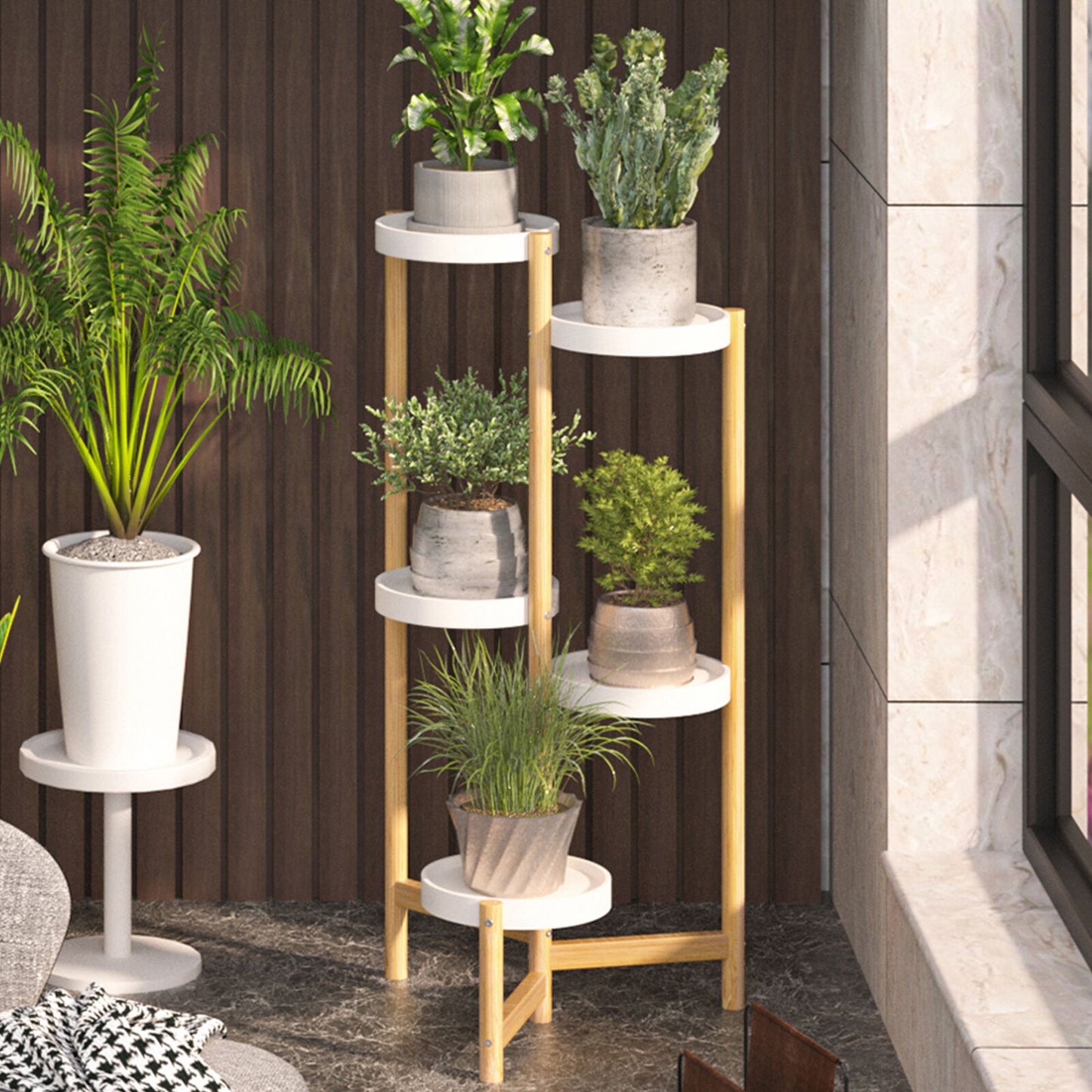 5 Tiers Bamboo Modern Plant Stand Patio Flower Pot Holder