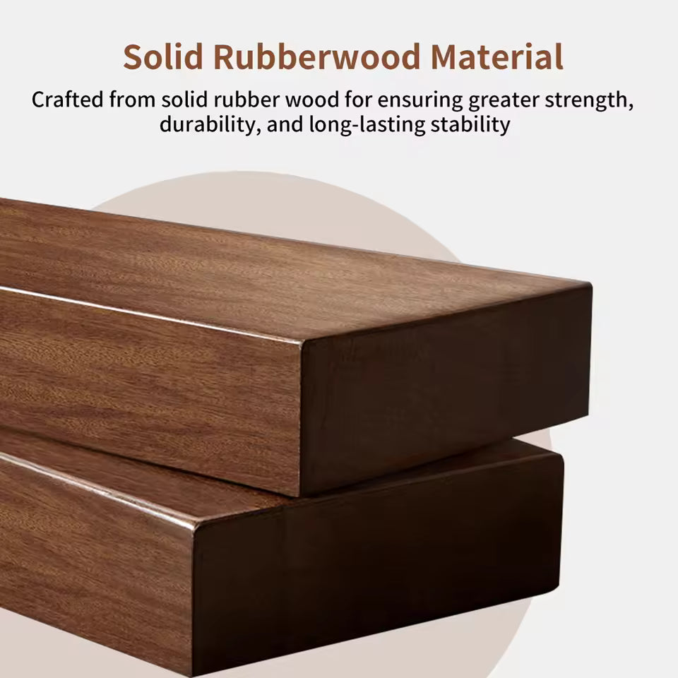 Close-up of smooth, dark walnut solid rubberwood blocks highlighting grain and durable material.