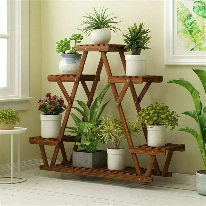 Multiple Flower Pots Holder Wooden Plant Stand - Elevate Garden Space