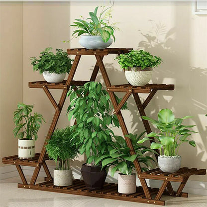 Multiple Flower Pots Holder Wooden Plant Stand - Elevate Garden Space